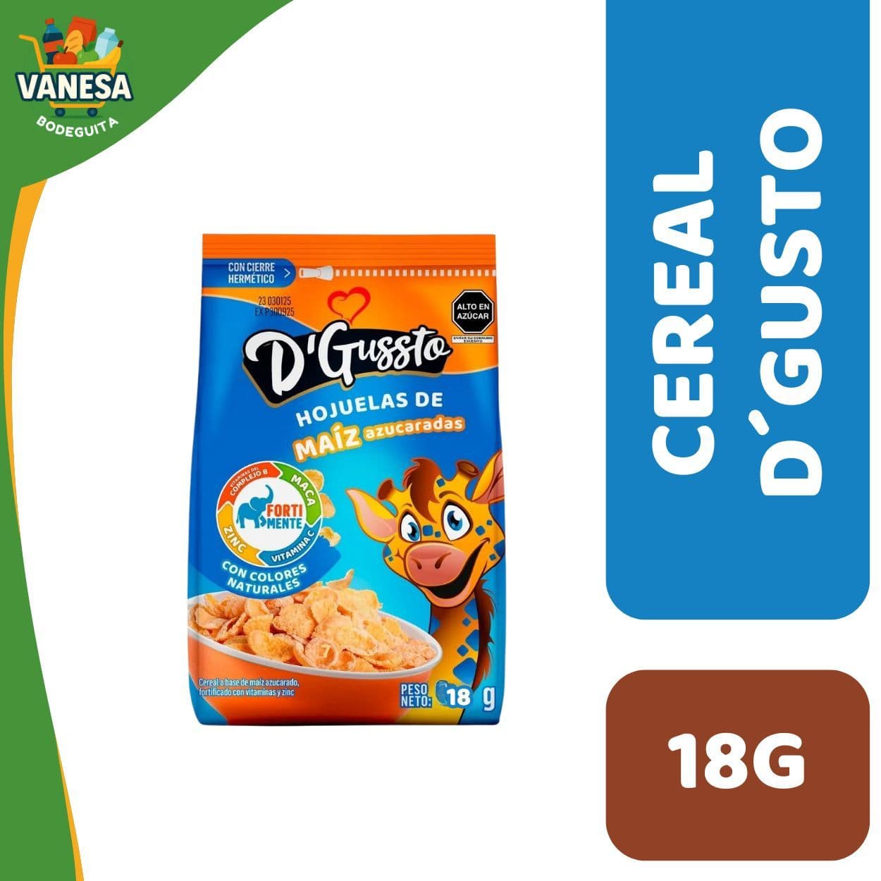 CEREAL DGUSTO HOJUELAS DE MAÍZ 18G